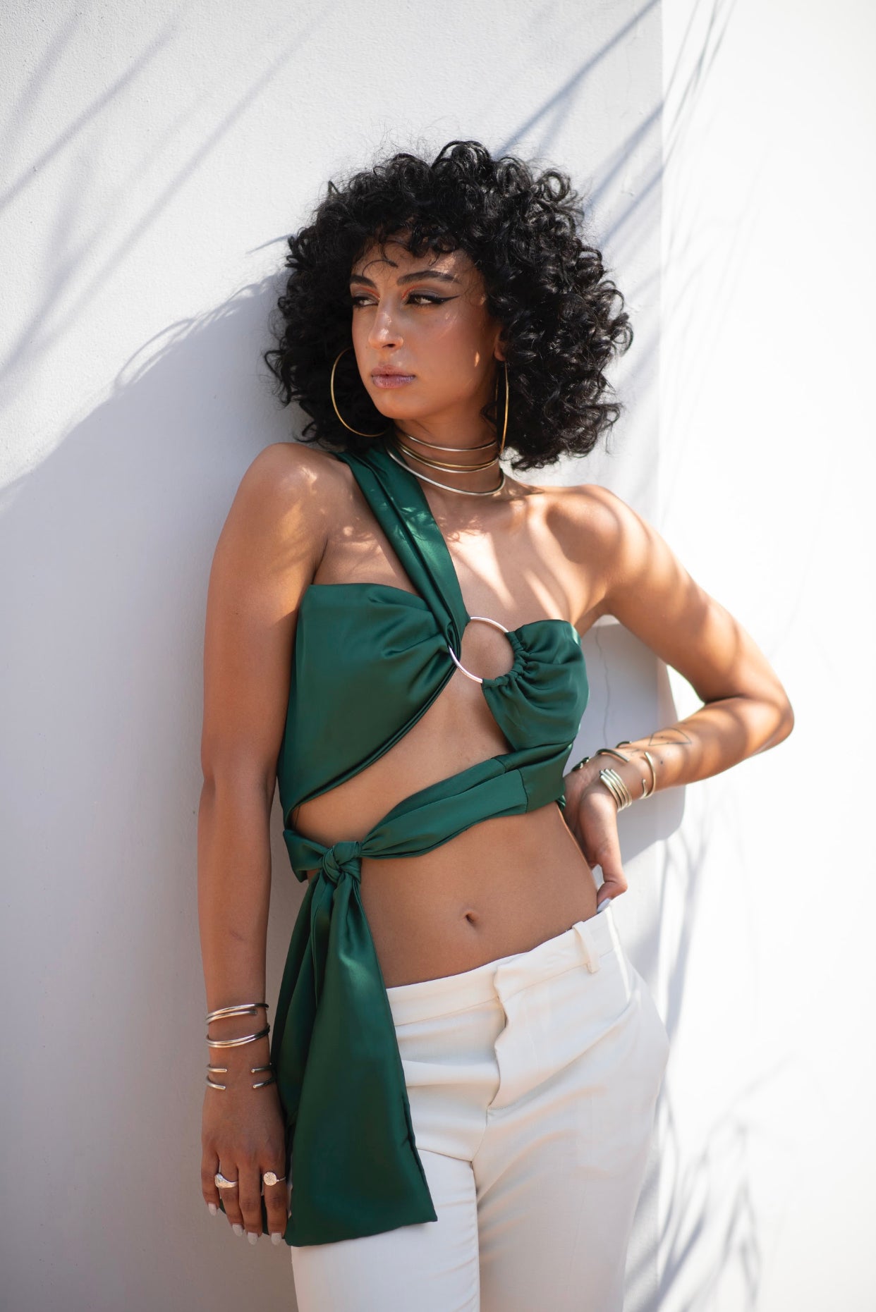 Leah Top-Green Satin