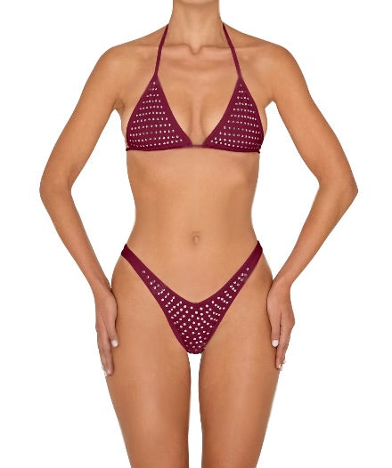 Metal Stud Triangle Set - Burgundy