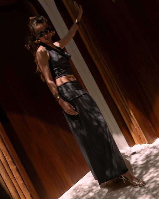 Fold Over Waistband Skirt - Black
