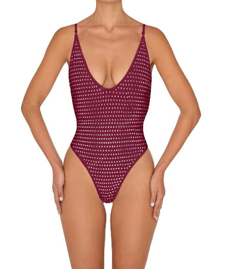 Studded One Piece - Burgundy