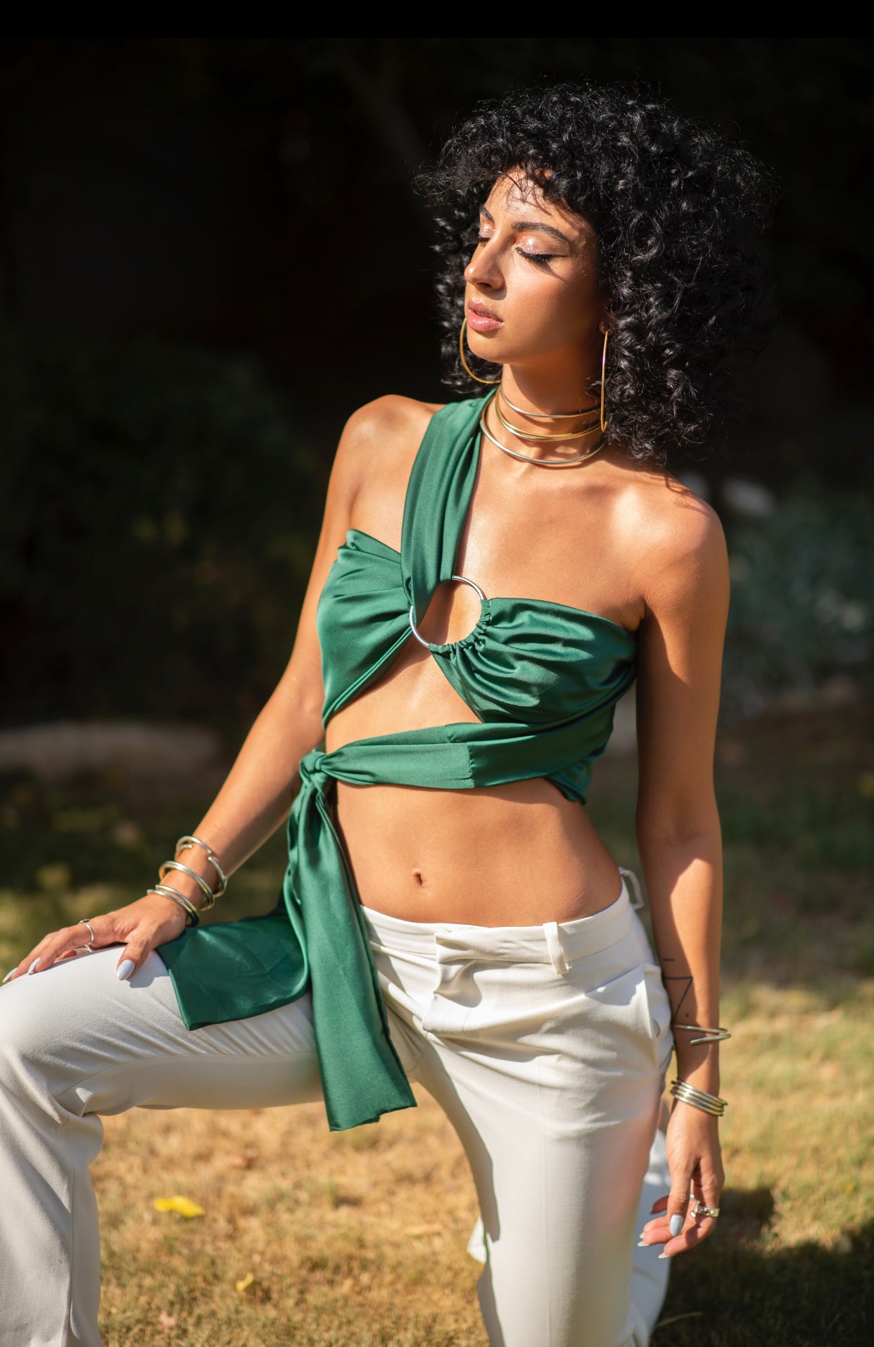 Leah Top-Green Satin