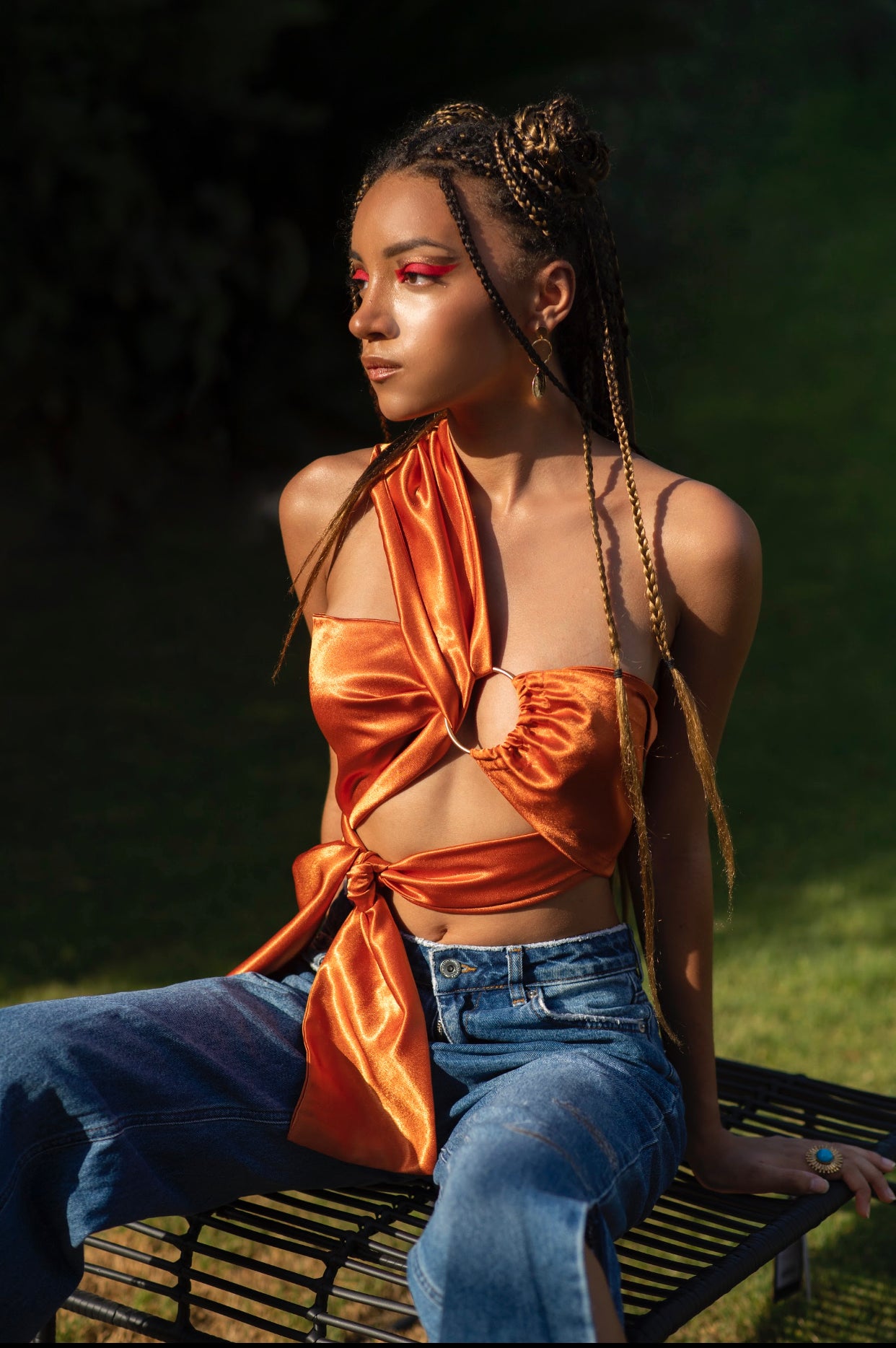 Leah Top-Orange Satin